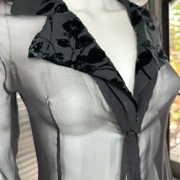 Lolita Lempicka Premier Silk Black Long Button Up Velvet Cover Jacket Small - Picture 9 of 15